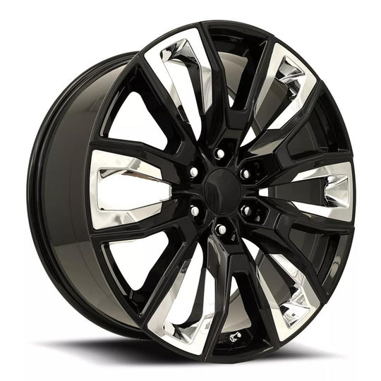 207290286512 - Factory Reproductions FR 207 22X9 6X139.7 28mm Gloss Black with Chrome Inserts - Factory Reproductions Wheels Canada