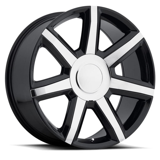 56290246512 - Factory Reproductions FR 56 22X9 6X139.7 24mm Gloss Black with Chrome Inserts - Factory Reproductions Wheels Canada