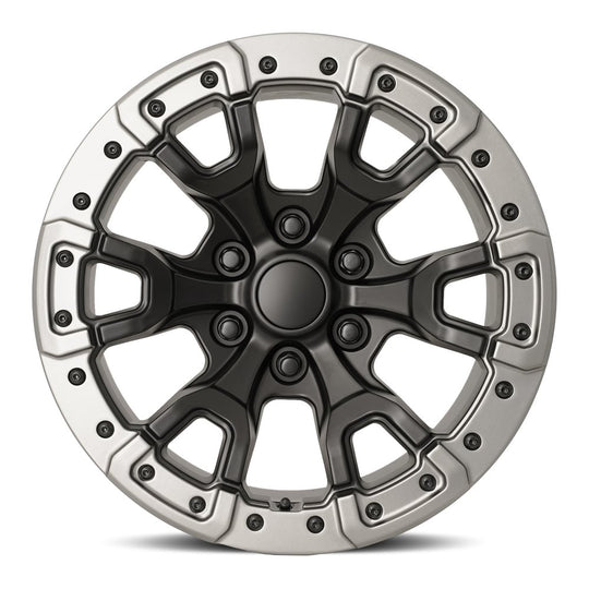 99090206553 - Factory Reproductions FR 99 20X9 6X139.7 20mm Satin Black/Gray Ring - Factory Reproductions Wheels Canada