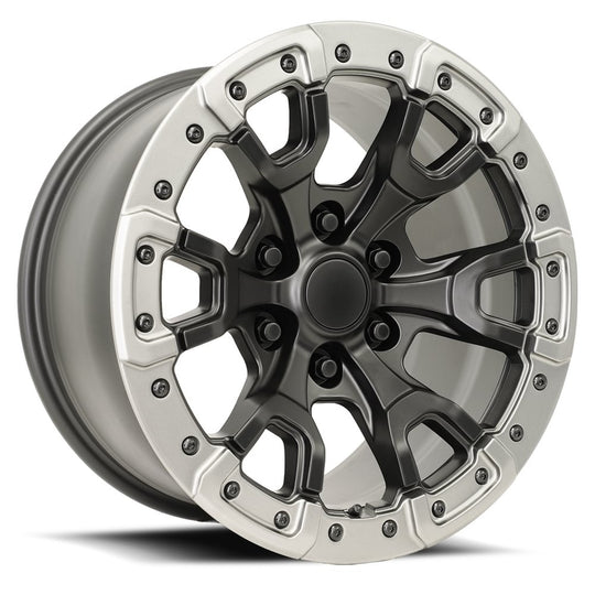 99790183653 - Factory Reproductions FR 99 17X9 6X135 18mm Satin Black/Gray Ring - Factory Reproductions Wheels Canada