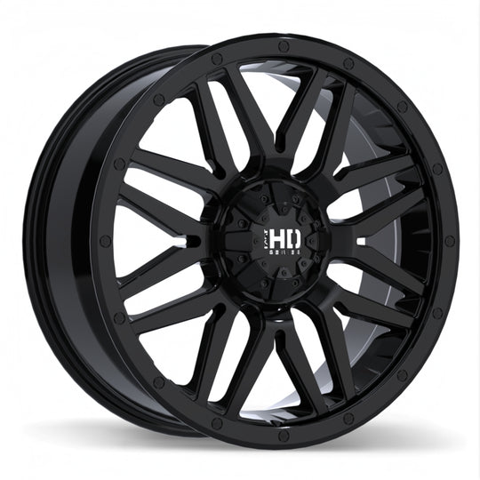 F240-2290-83BN+26C780 - Fast HD Menace 22X9 6X139.7 26mm Gloss Black - Fast HD Wheels Canada