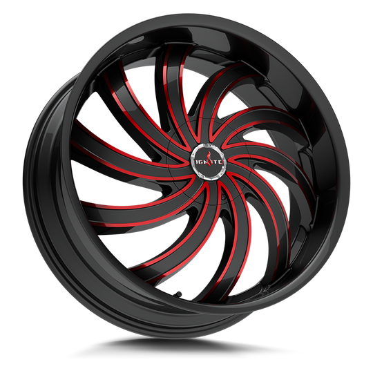 G0428550235GBMLR - Ignite Flame 22X8.5 5X115 / 5X112 35mm Black & Red - Ignite Wheels Canada