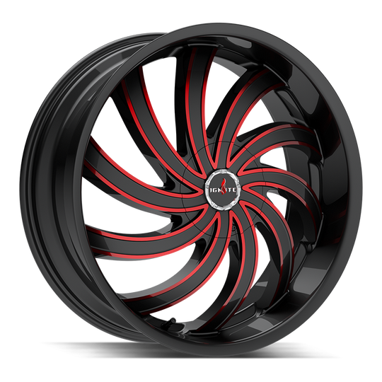 G0428550235GBMLR - Ignite Flame 22X8.5 5X115 / 5X112 35mm Black & Red - Ignite Wheels Canada