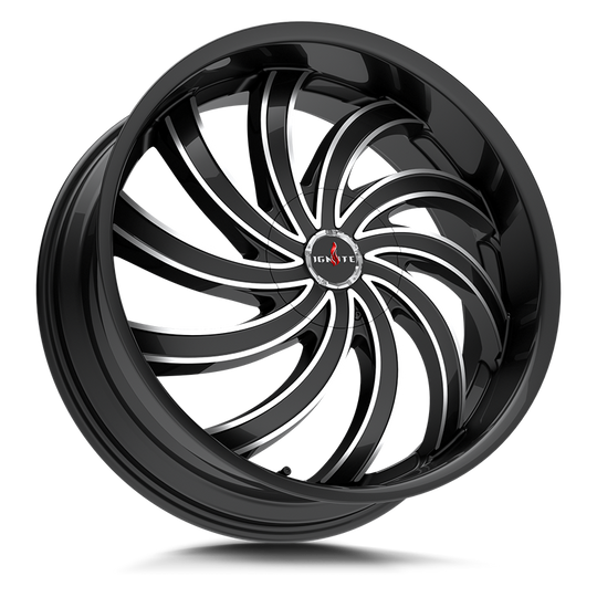 G0429551615GBML - Ignite Flame 22X9.5 5X120 / 5X115 15mm Gloss Black - Ignite Wheels Canada