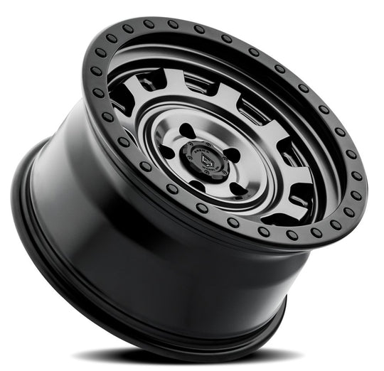 A112179089N01205 - Arena Gunner 17X9 6X135 -12mm Satin Gun Metal Center Satin Black Lip - Arena Wheels Canada