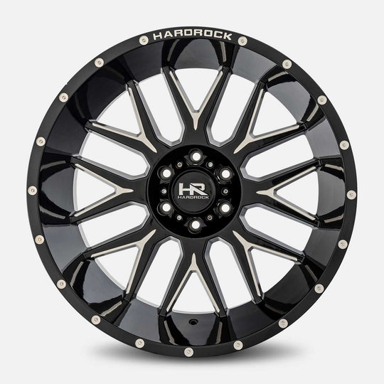 H500-221283144BM - Hardrock H500 22X12 6X139.7 -44mm Gloss Black Milled - Hardrock Wheels Canada