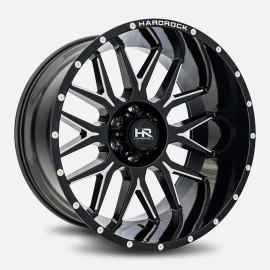 H500-221283144BM - Hardrock H500 22X12 6X139.7 -44mm Gloss Black Milled - Hardrock Wheels Canada