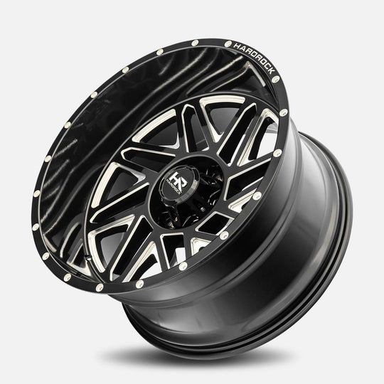 H501-241481176BM - Hardrock H501 24X14 8X165.1 -76mm Gloss Black Milled - Hardrock Wheels Canada