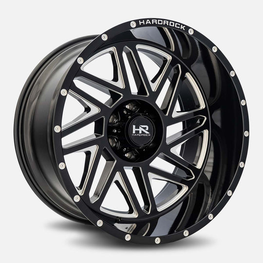 H501-201281144BM - Hardrock Bones XPosed 20X12 8X165.1 -44mm Gloss Black Milled - Hardrock Wheels Canada