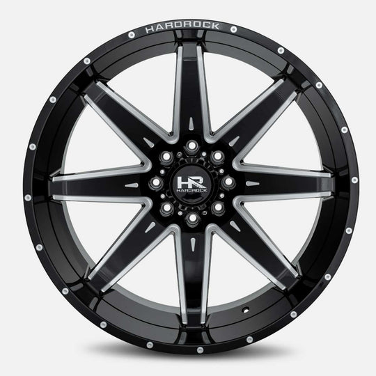 H502-201083119BM - Hardrock H502 20X10 6X139.7 -19mm Gloss Black Milled - Hardrock Wheels Canada