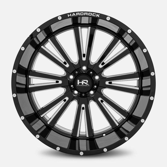 H503-241278144BM - Hardrock Spine Xposed 24x12 8x180 ET -44MM Gloss Black Milled - Hardrock Wheels Canada