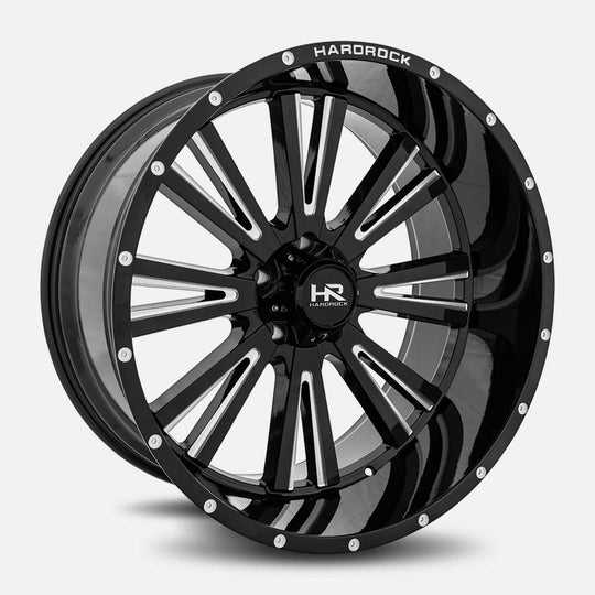 H503-201285144BM - Hardrock Spine Xposed 20x12 5x139.7 ET -44MM Gloss Black Milled - Hardrock Wheels Canada