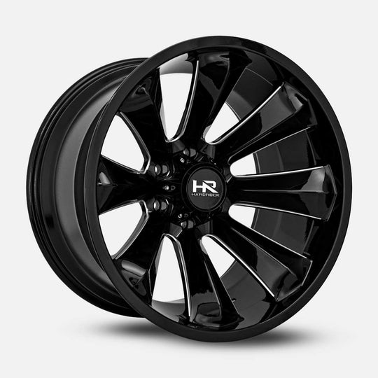 H506-241281176BM - Hardrock Xplosive Xposed 24X12 8X165.1 -76mm Gloss Black Milled - Hardrock Wheels Canada