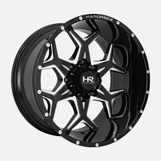 H507-241236151BM - Hardrock Reckless Xposed 24X12 6X135 -51mm Gloss Black Milled - Hardrock Wheels Canada