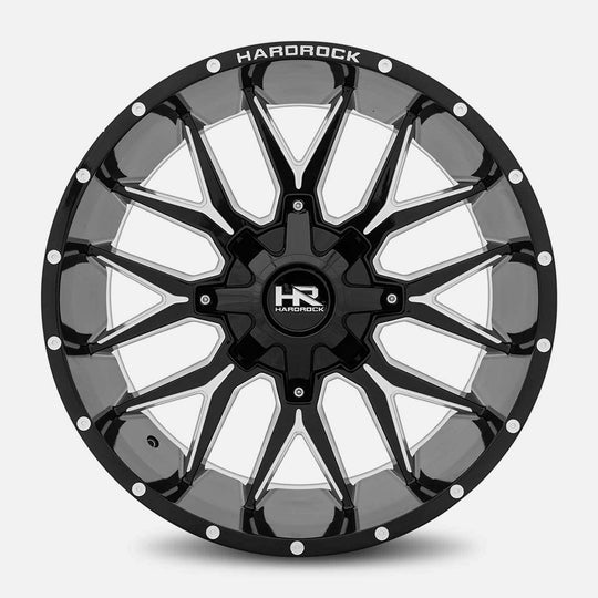 H700-201281144GBM - Hardrock H700 20X12 8X165.1 -44mm Gloss Black Milled - Hardrock Wheels Canada