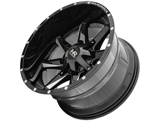 H703-201237144GBM - Hardrock H703 20X12 6X135 / 6X139.7 -44mm Gloss Black Milled - Hardrock Wheels Canada