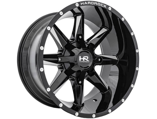 H703-201237144GBM - Hardrock H703 20X12 6X135 / 6X139.7 -44mm Gloss Black Milled - Hardrock Wheels Canada