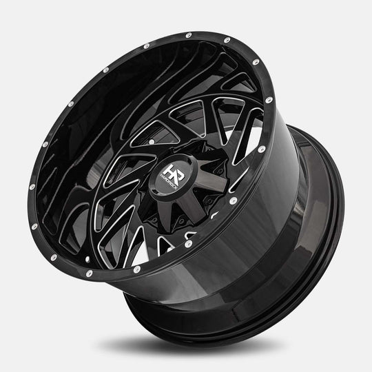H704-201252144GBM - Hardrock H704 20X12 5X127 / 5X139.7 -44mm Gloss Black Milled - Hardrock Wheels Canada
