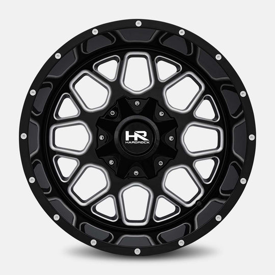 H705-201237144GBM - Hardrock Gunner 20X12 6X135 / 6X139.7 -44mm Gloss Black Milled - Hardrock Wheels Canada
