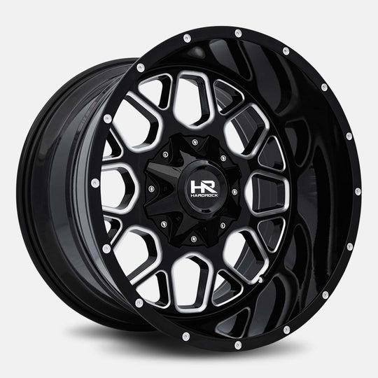H705-201270044GBM - Hardrock Gunner 20X12 8X170 -44mm Gloss Black Milled - Hardrock Wheels Canada
