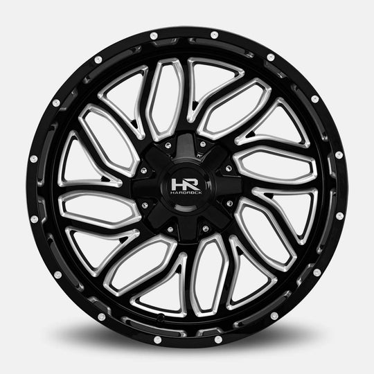 H707-221037125GBM - Hardrock H707 22X10 6X139.7 / 6X135 -25mm Gloss Black Milled - Hardrock Wheels Canada