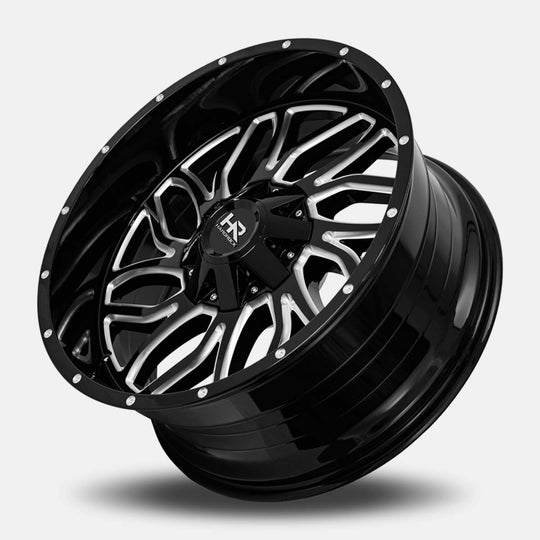 H707-221052125GBM - Hardrock H707 22X10 5X127 / 5X139.7 -25mm Gloss Black Milled - Hardrock Wheels Canada