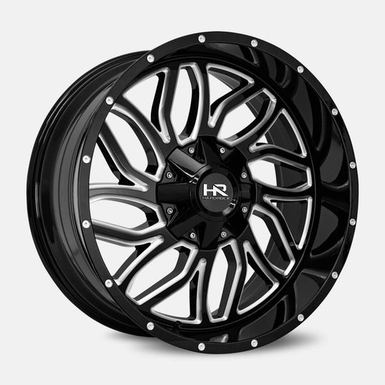 H707-221052125GBM - Hardrock H707 22X10 5X127 / 5X139.7 -25mm Gloss Black Milled - Hardrock Wheels Canada