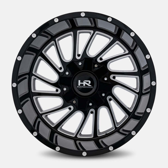 H708-201281151GBM - Hardrock H708 20X12 8X165.1 -51mm Gloss Black Milled - Hardrock Wheels Canada