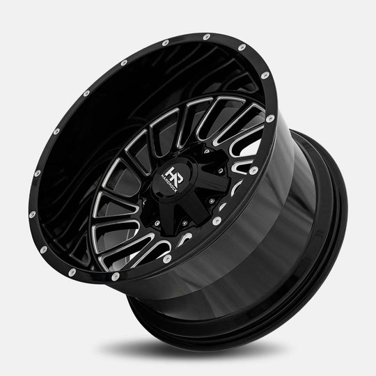 H708-201281151GBM - Hardrock H708 20X12 8X165.1 -51mm Gloss Black Milled - Hardrock Wheels Canada