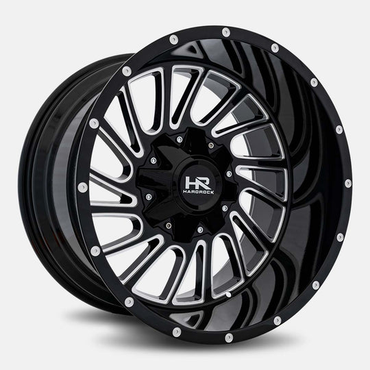 H708-201270151GBM - Hardrock H708 20X12 8X170 -51mm Gloss Black Milled - Hardrock Wheels Canada