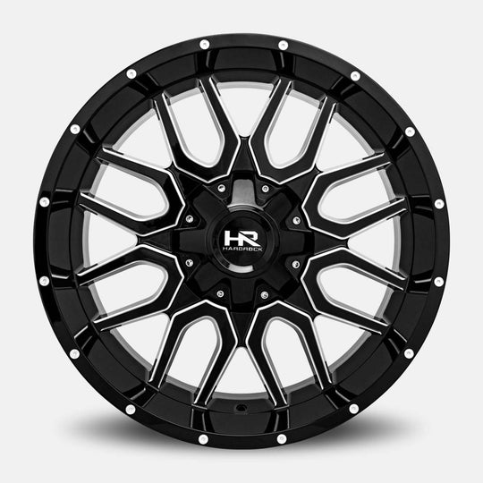 H709-221037125GBM - Hardrock H709 22X10 6X135 / 6X139.7 -25mm Gloss Black Milled - Hardrock Wheels Canada