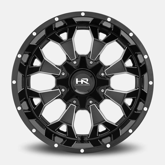 H711-201037119GBM - Hardrock H711 20X10 6X135 / 6X139.7 -19mm Gloss Black Milled - Hardrock Wheels Canada