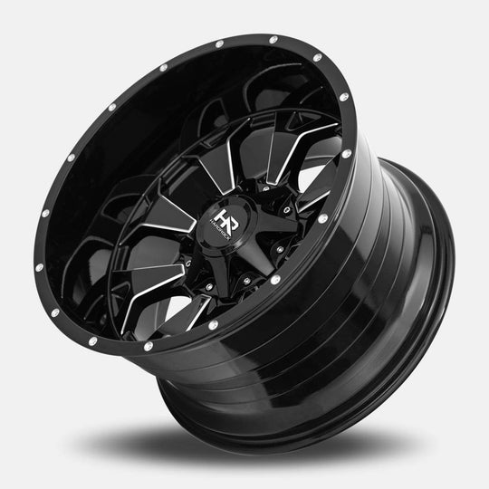 H711-201037119GBM - Hardrock H711 20X10 6X135 / 6X139.7 -19mm Gloss Black Milled - Hardrock Wheels Canada