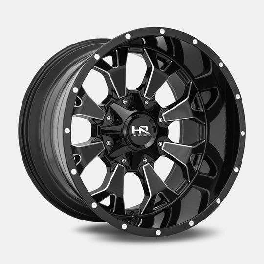 H711-201037119GBM - Hardrock H711 20X10 6X135 / 6X139.7 -19mm Gloss Black Milled - Hardrock Wheels Canada