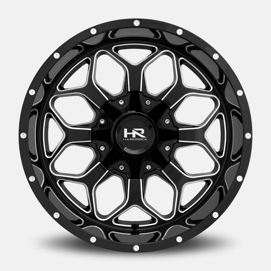 H712-201237151GBM - Hardrock H712 20X12 6X139.7 / 6X135 -51mm Gloss Black Milled - Hardrock Wheels Canada