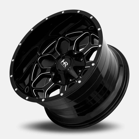 H712-201237151GBM - Hardrock H712 20X12 6X139.7 / 6X135 -51mm Gloss Black Milled - Hardrock Wheels Canada