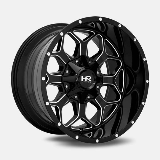 H712-201237151GBM - Hardrock H712 20X12 6X139.7 / 6X135 -51mm Gloss Black Milled - Hardrock Wheels Canada