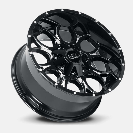 H713-201052119GBM - Hardrock H713 20X10 5X127 / 5X139.7 -19mm Gloss Black Milled - Hardrock Wheels Canada