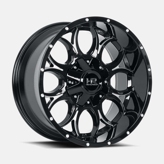 H713-201052119GBM - Hardrock H713 20X10 5X127 / 5X139.7 -19mm Gloss Black Milled - Hardrock Wheels Canada