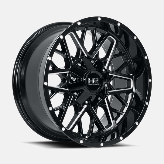 H714-201281151GBM - Hardrock H714 Bomber 20X12 8X165.1 -51mm Gloss Black Milled - Hardrock Wheels Canada