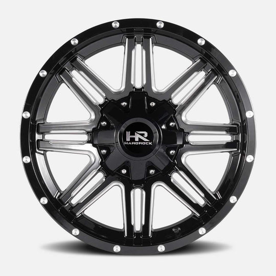 H715-209052000GBM - Hardrock H715 Warrior 20X9 5X127 / 5X139.7 mm Gloss Black Milled - Hardrock Wheels Canada