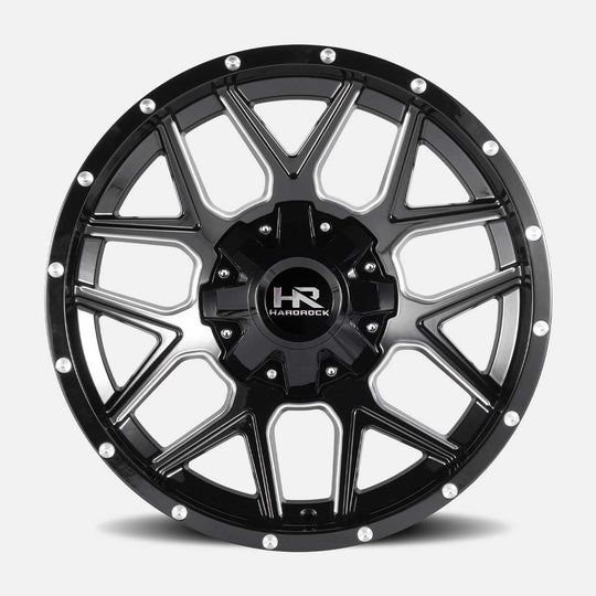 H716-209052000GBM - Hardrock H716 Rugged 20X9 5X127 / 5X139.7 mm Gloss Black Milled - Hardrock Wheels Canada