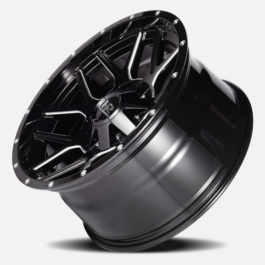 H716-201281151GBM - Hardrock H716 Rugged 20X12 8X165.1 -51mm Gloss Black Milled - Hardrock Wheels Canada