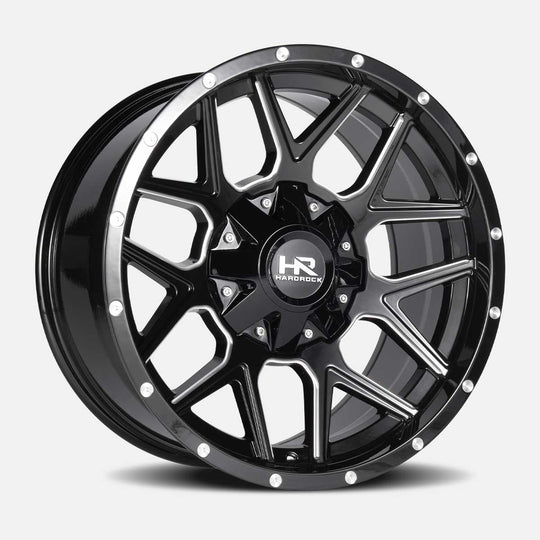 H716-221070125GBM - Hardrock H716 Rugged 22X10 8X170 -25mm Gloss Black Milled - Hardrock Wheels Canada