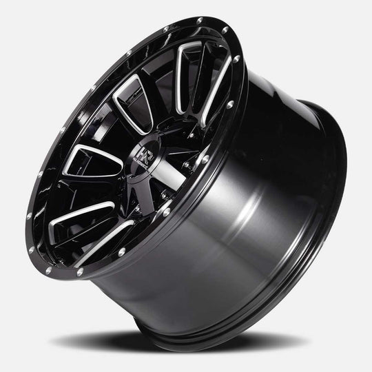 H717-209052020GBM - Hardrock H717 Tactical 20X9 5X127 / 5X139.7 20mm Gloss Black Milled - Hardrock Wheels Canada
