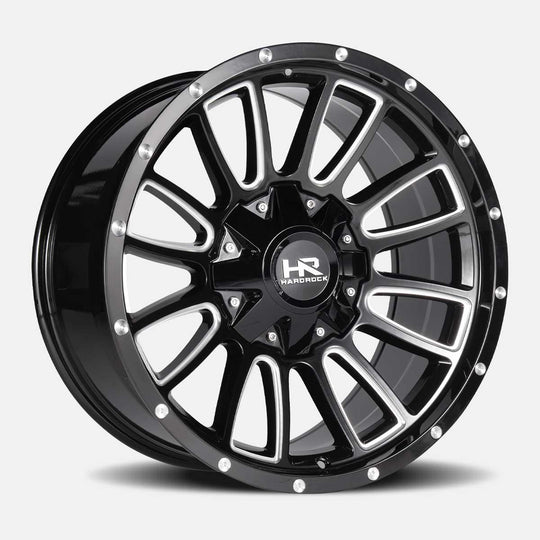 H717-201270151GBM - Hardrock H717 Tactical 20X12 8X170 -51mm Gloss Black Milled - Hardrock Wheels Canada