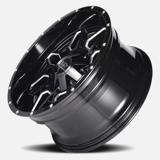 H718-209070020GBM - Hardrock H718 Striker 20X9 8X170 20mm Gloss Black Milled - Hardrock Wheels Canada