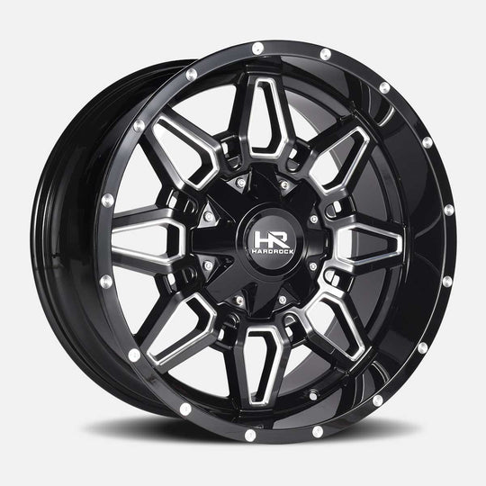 H718-201270151GBM - Hardrock H718 Striker 20X12 8X170 -51mm Gloss Black Milled - Hardrock Wheels Canada