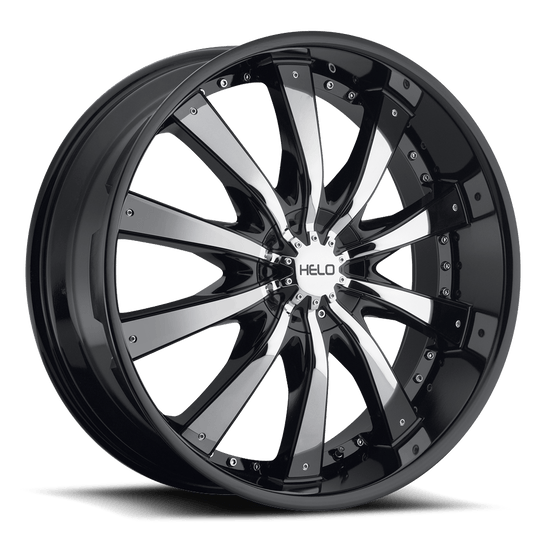 HE87528503338 - Helo HE875 20X8.5 4X108 / 4X114.3 ET 38mm Gloss Black With Chrome Accents - Helo Wheels Canada
