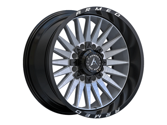 A202-2090-26-143 - Armed OffRoad Hostile 20X9 5X127 / 5X139.7 ET 12mm Gloss Silver Brushed Face With Black Lip - Armed OffRoad Wheels Canada